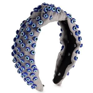 Lele Sadoughi Gray Headband with Blue Evil Eye Embellishments